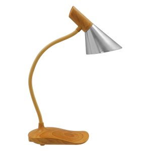 DRAPER 01438 Επιτραπέζιο Φωτιστικό Πορτατίφ LED 6W 500lm 360° DC 5V IP20 Φυσικό Λευκό 4500K Dimmable Μπεζ Ξύλο με Ασημί Μέταλλο – Μ10 x Π14 x Υ33cm – 2 Xρόνια Εγγύηση