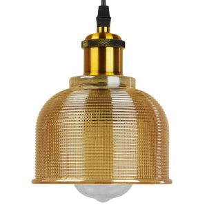SEGRETO 01448 Vintage Κρεμαστό Φωτιστικό Μονόφωτο Καμπάνα 1 x E27 IP20 Φιμέ Χρυσό Γυαλί με Χρυσό Μέταλλο – Μ14 x Π14 x Υ18cm