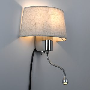 ELEGANT 01493 Μοντέρνο Επιτοίχιο Φωτιστικό Απλίκα με LED Βραχίονα Δίφωτο 1 x E27 IP20 Λευκό Ύφασμα με Ασημί Μέταλλο – Μ26.5 x Π15 x Υ43cm