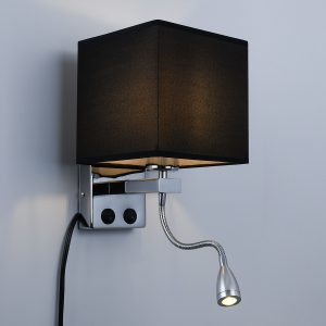 ELEGANT 01494 Μοντέρνο Επιτοίχιο Φωτιστικό Απλίκα με LED Βραχίονα Δίφωτο 1 x E27 IP20 Μαύρο Ύφασμα με Ασημί Μέταλλο – Μ17 x Π21 x Υ43cm