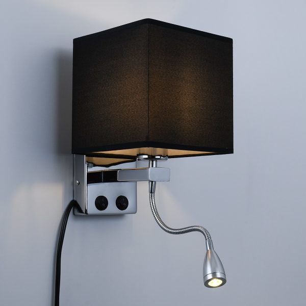 ELEGANT 01494 Μοντέρνο Επιτοίχιο Φωτιστικό Απλίκα με LED Βραχίονα Δίφωτο 1 x E27 IP20 Μαύρο Ύφασμα με Ασημί Μέταλλο - Μ17 x Π21 x Υ43cm - Image 2