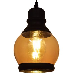 OLIVER 01505 Vintage Κρεμαστό Φωτιστικό Καμπάνα Μονόφωτο 1 x E27 IP20 Μελί Γυαλί με Μαύρο Μέταλλο – Μ16 x Π16 x Υ25cm