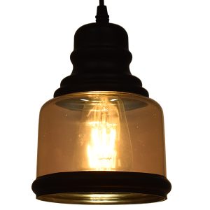 OLIVER 01506 Vintage Κρεμαστό Φωτιστικό Καμπάνα Μονόφωτο 1 x E27 IP20 Μελί Γυαλί με Μαύρο Μέταλλο – Μ15 x Π15 x Υ21.5cm
