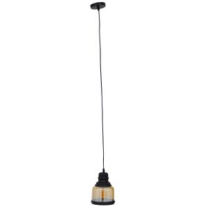 OLIVER 01506 Vintage Κρεμαστό Φωτιστικό Καμπάνα Μονόφωτο 1 x E27 IP20 Μελί Γυαλί με Μαύρο Μέταλλο – Μ15 x Π15 x Υ21.5cm