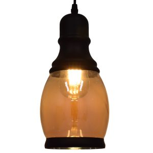 OLIVER 01507 Vintage Κρεμαστό Φωτιστικό Καμπάνα Μονόφωτο 1 x E27 IP20 Μελί Γυαλί με Μαύρο Μέταλλο – Μ14 x Π14 x Υ30cm