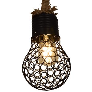 URBAN 01521 Vintage Κρεμαστό Φωτιστικό Πλέγμα Μονόφωτο 1 x E27 IP20 Μαύρο Μέταλλο με Μπεζ Σχοινί – Μ15 x Π15 x Υ25cm