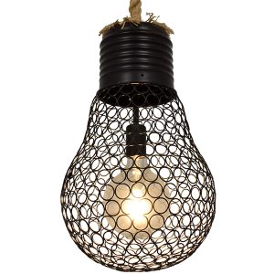 URBAN 01522 Vintage Κρεμαστό Φωτιστικό Πλέγμα Μονόφωτο 1 x E27 IP20 Μαύρο Μέταλλο με Μπεζ Σχοινί – Μ28 x Π28 x Υ40cm