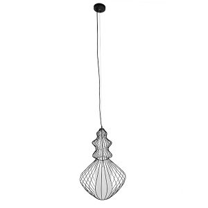 LILY 01558 Vintage Κρεμαστό Φωτιστικό Πλέγμα Μονόφωτο 1 x E27 IP20 Μαύρο Μέταλλο με Λευκό Ύφασμα – Μ43 x Π43 x Υ55cm