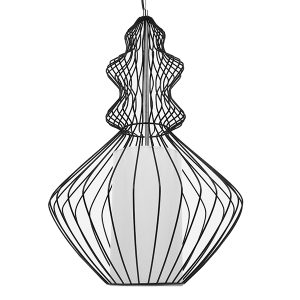 LILY 01558 Vintage Κρεμαστό Φωτιστικό Πλέγμα Μονόφωτο 1 x E27 IP20 Μαύρο Μέταλλο με Λευκό Ύφασμα – Μ43 x Π43 x Υ55cm