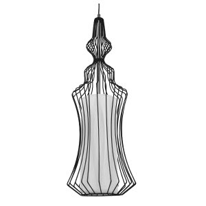 LILY 01559 Vintage Κρεμαστό Φωτιστικό Πλέγμα Μονόφωτο 1 x E27 IP20 Μαύρο Μέταλλο με Λευκό Ύφασμα – Μ25 x Π25 x Υ61cm