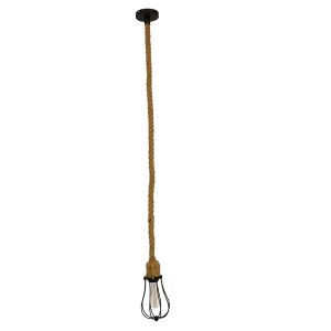 CAMBER 01594 Vintage Κρεμαστό Φωτιστικό Πλέγμα Μονόφωτο 1 x E27 IP20 Μαύρο Μέταλλο με Μπεζ Σχοινί – Μ11 x Π11 x Υ25cm
