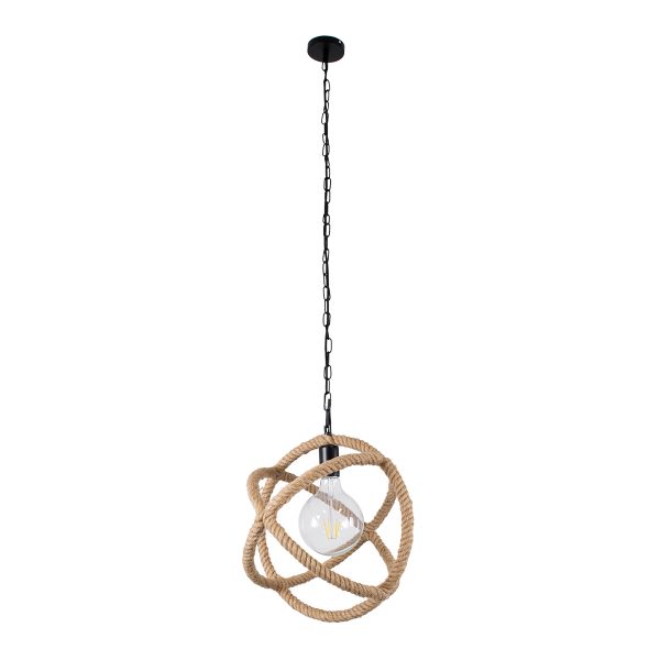 BALANCE 01596 Vintage Κρεμαστό Φωτιστικό Πλέγμα Μονόφωτο 1 x E27 IP20 Μαύρο Μέταλλο με Μπεζ Σχοινί - Μ35 x Π35 x Υ36cm - Image 3