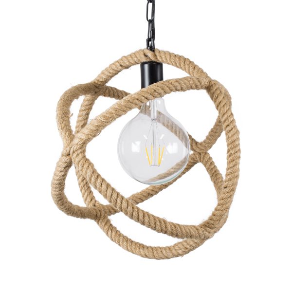 BALANCE 01596 Vintage Κρεμαστό Φωτιστικό Πλέγμα Μονόφωτο 1 x E27 IP20 Μαύρο Μέταλλο με Μπεζ Σχοινί - Μ35 x Π35 x Υ36cm - Image 4