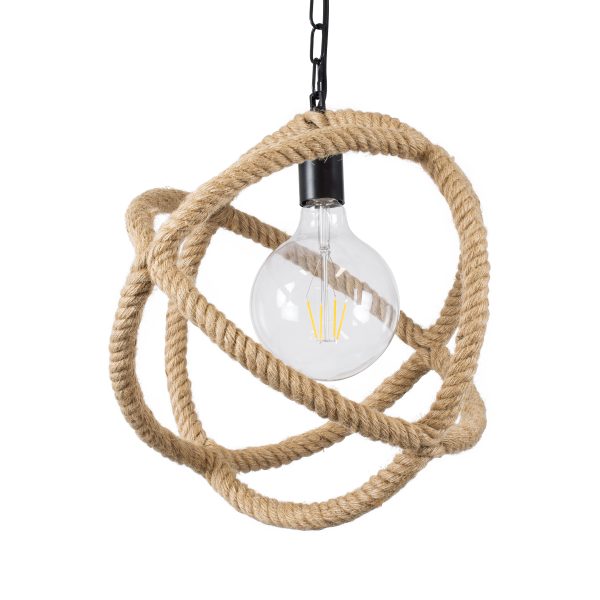 BALANCE 01596 Vintage Κρεμαστό Φωτιστικό Πλέγμα Μονόφωτο 1 x E27 IP20 Μαύρο Μέταλλο με Μπεζ Σχοινί - Μ35 x Π35 x Υ36cm - Image 5
