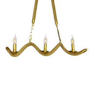 LUXOR 01598 Vintage Κρεμαστό Φωτιστικό Ανάρτηση Τρίφωτο 3 x E14 IP20 Χρυσό Μέταλλο με Μπεζ Σχοινί – Μ75 x Π13 x Y18cm
