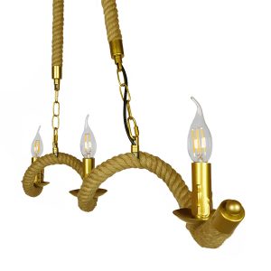 LUXOR 01598 Vintage Κρεμαστό Φωτιστικό Ανάρτηση Τρίφωτο 3 x E14 IP20 Χρυσό Μέταλλο με Μπεζ Σχοινί – Μ75 x Π13 x Y18cm