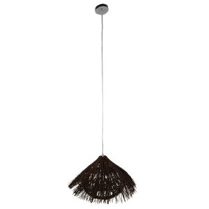CHEOPE 01600 Boho Κρεμαστό Φωτιστικό Πλέγμα Μονόφωτο 1 x E27 IP20 Καφέ Ξύλο με Καφέ Rattan – Μ50 x Π50 x Y30cm