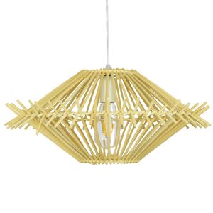 SASSO 01601 Boho Κρεμαστό Φωτιστικό Πλέγμα Μονόφωτο 1 x E27 IP20 Μπεζ Ξύλο – Μ50 x Π50 x Y23cm