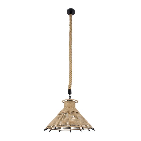 OZERO 01603 Boho Κρεμαστό Φωτιστικό Καμπάνα Μονόφωτο 1 x E27 IP20 Μπεζ Σχοινί - Μ41 x Π41 x Y28cm - Image 3