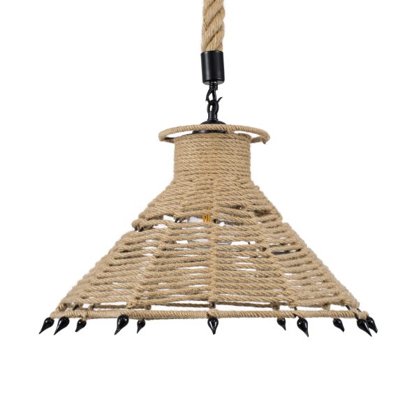 OZERO 01603 Boho Κρεμαστό Φωτιστικό Καμπάνα Μονόφωτο 1 x E27 IP20 Μπεζ Σχοινί - Μ41 x Π41 x Y28cm - Image 4