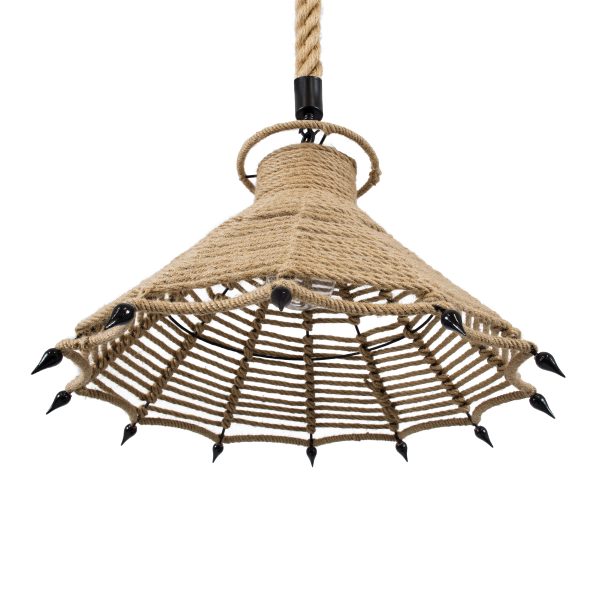 OZERO 01603 Boho Κρεμαστό Φωτιστικό Καμπάνα Μονόφωτο 1 x E27 IP20 Μπεζ Σχοινί - Μ41 x Π41 x Y28cm - Image 5