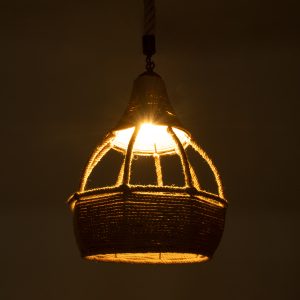 KUBRIC 01605 Boho Κρεμαστό Φωτιστικό Καμπάνα Μονόφωτο 1 x E27 IP20 Μπεζ Σχοινί – Μ30 x Π30 x Y40cm
