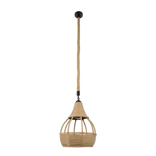 KUBRIC 01605 Boho Κρεμαστό Φωτιστικό Καμπάνα Μονόφωτο 1 x E27 IP20 Μπεζ Σχοινί - Μ30 x Π30 x Y40cm - Image 3