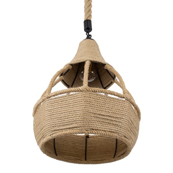 KUBRIC 01605 Boho Κρεμαστό Φωτιστικό Καμπάνα Μονόφωτο 1 x E27 IP20 Μπεζ Σχοινί - Μ30 x Π30 x Y40cm - Image 5