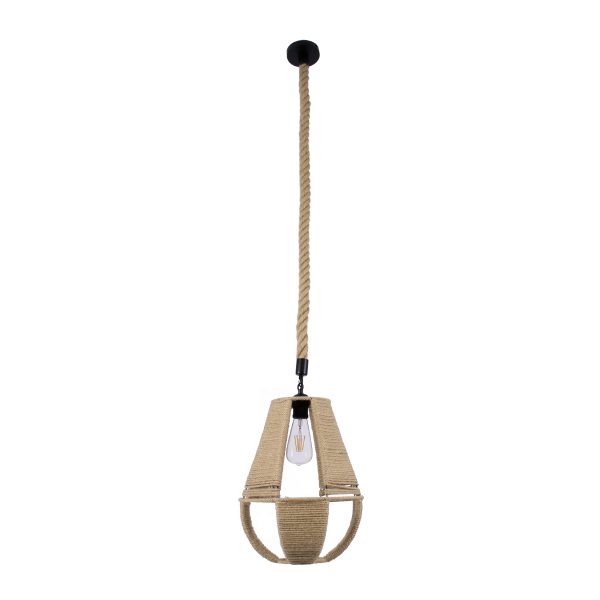 POLIA 01608 Boho Κρεμαστό Φωτιστικό Πλέγμα Μονόφωτο 1 x E27 IP20 Μπεζ Σχοινί - Μ30 x Π30 x Y42cm - Image 3