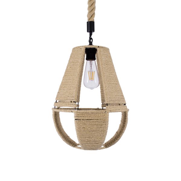 POLIA 01608 Boho Κρεμαστό Φωτιστικό Πλέγμα Μονόφωτο 1 x E27 IP20 Μπεζ Σχοινί - Μ30 x Π30 x Y42cm - Image 4