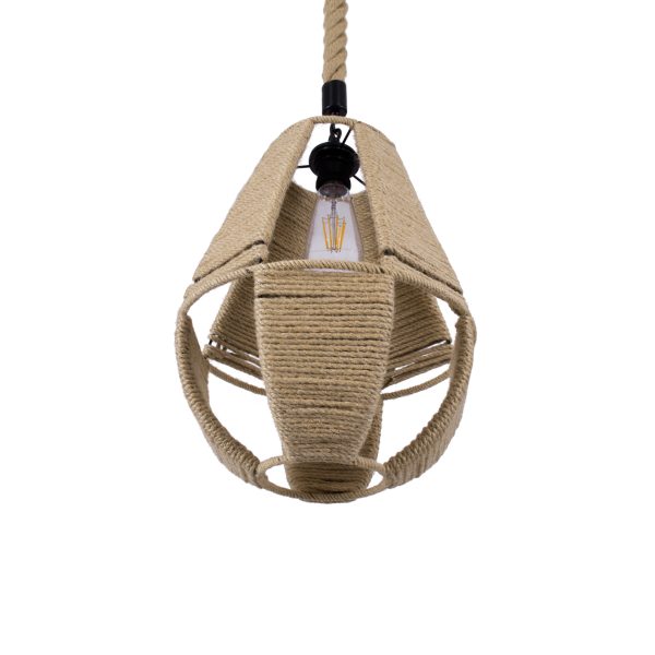 POLIA 01608 Boho Κρεμαστό Φωτιστικό Πλέγμα Μονόφωτο 1 x E27 IP20 Μπεζ Σχοινί - Μ30 x Π30 x Y42cm - Image 5