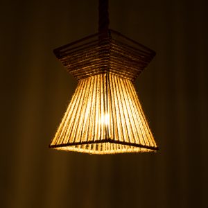 ROUGE 01611 Boho Κρεμαστό Φωτιστικό Πλέγμα Μονόφωτο 1 x E27 IP20 Μπεζ Σχοινί – Μ21 x Π21 x Y27cm