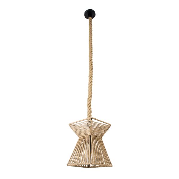 ROUGE 01611 Boho Κρεμαστό Φωτιστικό Πλέγμα Μονόφωτο 1 x E27 IP20 Μπεζ Σχοινί - Μ21 x Π21 x Y27cm - Image 3