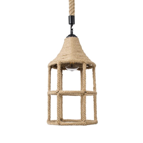 YUBA 01612 Boho Κρεμαστό Φωτιστικό Πλέγμα Μονόφωτο 1 x E27 IP20 Μπεζ Σχοινί - Μ22 x Π22 x Y40cm - Image 4