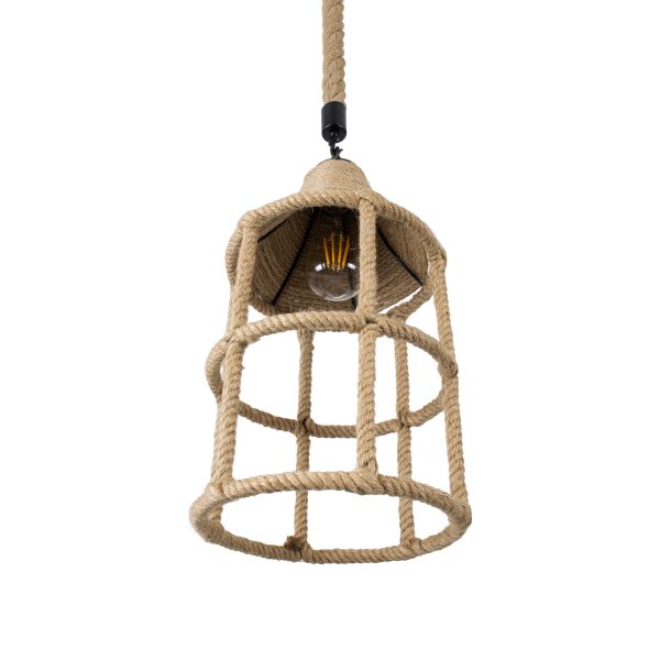YUBA 01612 Boho Κρεμαστό Φωτιστικό Πλέγμα Μονόφωτο 1 x E27 IP20 Μπεζ Σχοινί - Μ22 x Π22 x Y40cm - Image 5