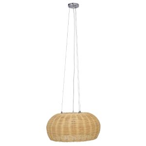DE LA MER 01624 Boho Κρεμαστό Φωτιστικό Καμπάνα Τρίφωτο 3 x E27 IP20 Μπεζ Ξύλο – Μ45 x Π45 x Υ24cm