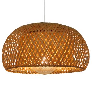SAN TROPEZ 01626 Boho Κρεμαστό Φωτιστικό Πλέγμα Μονόφωτο 1 x E27 IP20 Μπεζ Ξύλο – Μ38 x Π38 x Υ22cm