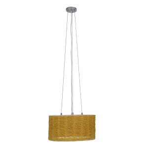 INCASS 01630 Vintage Κρεμαστό Φωτιστικό Καπέλο Τρίφωτο 3 x E27 IP20 Μπεζ Rattan – Μ40 x Π40 x Υ22cm