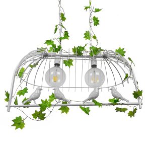 NEST 01644 Vintage Κρεμαστό Φωτιστικό Φιγούρα Δίφωτο 2 x E27 IP20 Λευκό Μέταλλο με Πράσινο Πλαστικό – Μ73.6 x Π37.5 x Y38cm