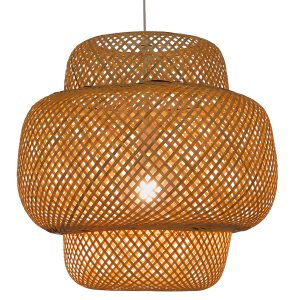 MALDIVES 01657 Boho Κρεμαστό Φωτιστικό Πλέγμα Μονόφωτο 1 x E27 IP20 Μπεζ Ξύλο – Μ56 x Π56 x Υ54cm