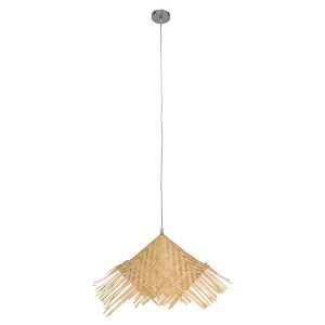 RICEHAT 01666 Boho Κρεμαστό Φωτιστικό Καμπάνα Μονόφωτο 1 x E27 IP20 Μπέζ Ξύλο – Μ70 x Π70 x Y25cm