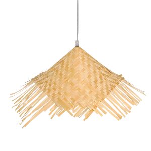 RICEHAT 01666 Boho Κρεμαστό Φωτιστικό Καμπάνα Μονόφωτο 1 x E27 IP20 Μπέζ Ξύλο – Μ70 x Π70 x Y25cm