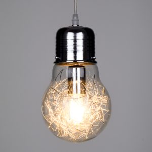 LAMP 01676 Μοντέρνο Κρεμαστό Φωτιστικό Φιγούρα Μονόφωτο 1 x E27 IP20 Ασημί Μέταλλο με Διάφανο Γυαλί – Μ15 x Π15 x Υ27cm