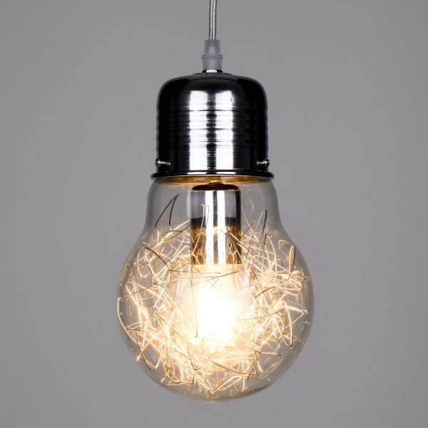 LAMP 01676 Μοντέρνο Κρεμαστό Φωτιστικό Φιγούρα Μονόφωτο 1 x E27 IP20 Ασημί Μέταλλο με Διάφανο Γυαλί - Μ15 x Π15 x Υ27cm - Image 2