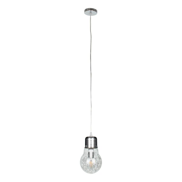 LAMP 01676 Μοντέρνο Κρεμαστό Φωτιστικό Φιγούρα Μονόφωτο 1 x E27 IP20 Ασημί Μέταλλο με Διάφανο Γυαλί - Μ15 x Π15 x Υ27cm - Image 3