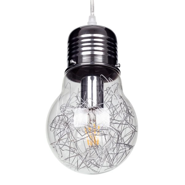 LAMP 01676 Μοντέρνο Κρεμαστό Φωτιστικό Φιγούρα Μονόφωτο 1 x E27 IP20 Ασημί Μέταλλο με Διάφανο Γυαλί - Μ15 x Π15 x Υ27cm - Image 4