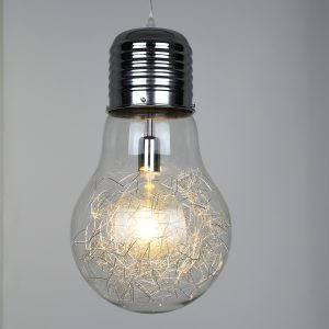 LAMP 01677 Μοντέρνο Κρεμαστό Φωτιστικό Φιγούρα Μονόφωτο 1 x E27 IP20 Ασημί Μέταλλο με Διάφανο Γυαλί – Μ30 x Π30 x Υ52cm