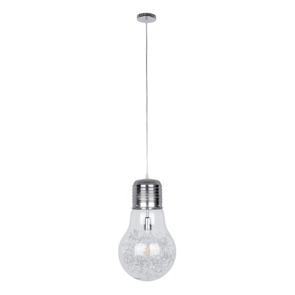LAMP 01677 Μοντέρνο Κρεμαστό Φωτιστικό Φιγούρα Μονόφωτο 1 x E27 IP20 Ασημί Μέταλλο με Διάφανο Γυαλί - Μ30 x Π30 x Υ52cm - Image 3