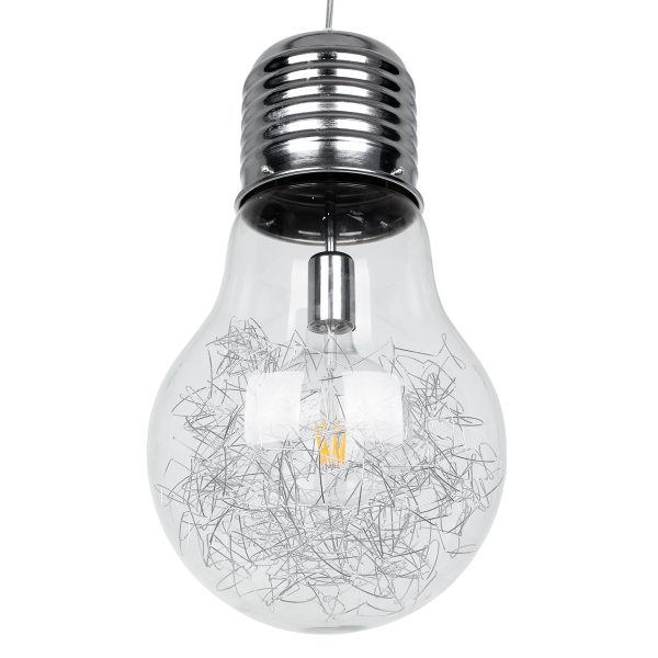 LAMP 01677 Μοντέρνο Κρεμαστό Φωτιστικό Φιγούρα Μονόφωτο 1 x E27 IP20 Ασημί Μέταλλο με Διάφανο Γυαλί - Μ30 x Π30 x Υ52cm - Image 4