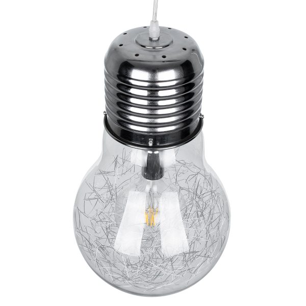 LAMP 01677 Μοντέρνο Κρεμαστό Φωτιστικό Φιγούρα Μονόφωτο 1 x E27 IP20 Ασημί Μέταλλο με Διάφανο Γυαλί - Μ30 x Π30 x Υ52cm - Image 5